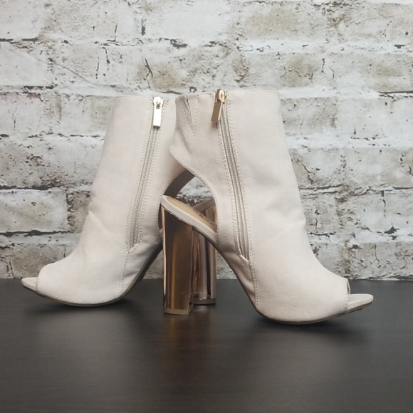 Bamboo Peep Toe Open Heel Booties Ankle Heels - Picture 3 of 4